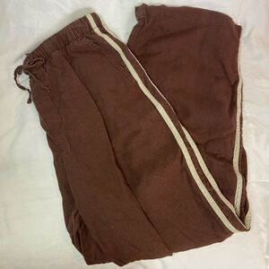 GAP Brown Linen Track Pants with Cream Side Stripes
